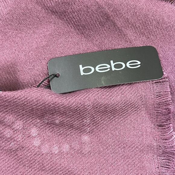 Bebe Cozy Soft Raw Edge Rhinestone Crystal Logo Scarf 68X20 Maroon Purple 68X20 - Picture 8 of 14